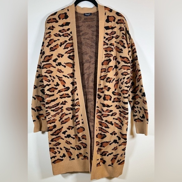 SPLENDID brown black cheetah print open long cardigan sz XS comfy - Picture 1 of 7